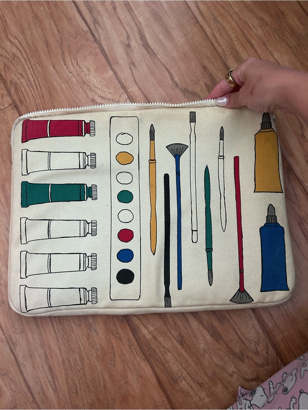 Canvas Art Supply Zip Pouch with Paint Tube & Brush Print